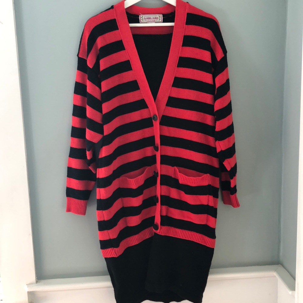 Amilano sweater dress with red and black stripes